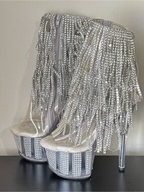 Pleaser Adore 1017SRS Platform Lace Up Back Ankle Boot with Fringe